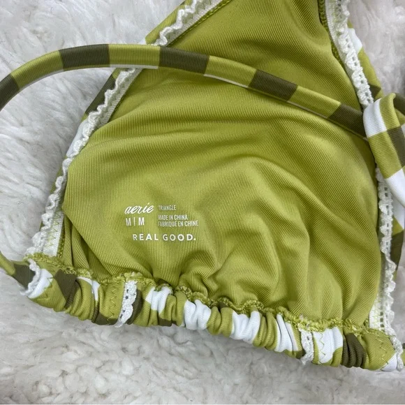 Aerie green gingham strawberry flora print tie triangle bikini set - Picture 6 of 8